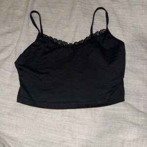 Black Lace Trim Crop Top